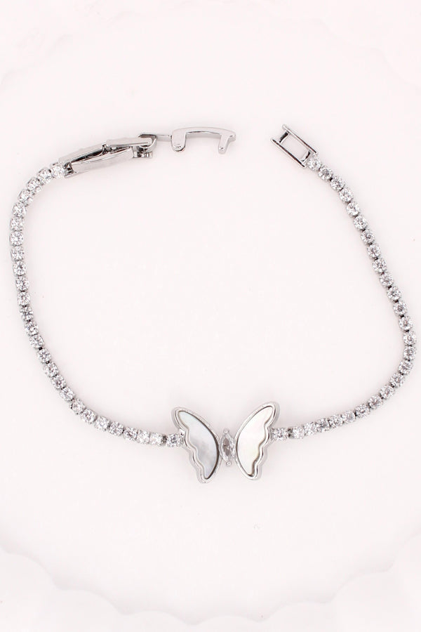 Narrow And Elegant Bracelet In Silver Polish With Attached Butterfly (BR015-S)