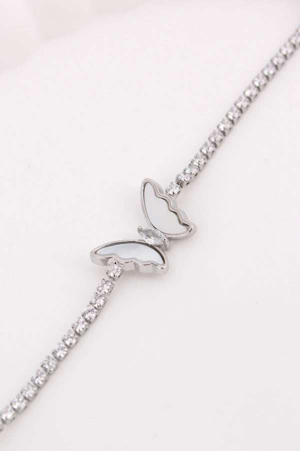 Narrow And Elegant Bracelet In Silver Polish With Attached Butterfly (BR015-S)