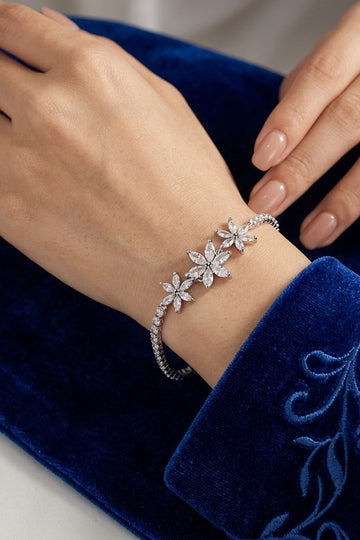 Narrow But Elegant Gold Polish Bracelet With Triple Flower Design (BR025-G)