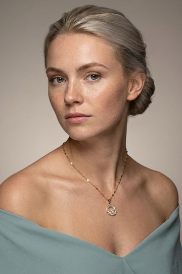 Necklace In Gold Polish With Hanging Sky And Stones