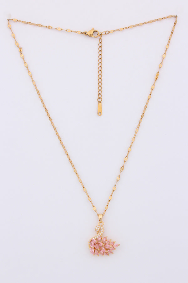 Necklace In Gold Polish With Pink Colour Swan Pendant (P041)