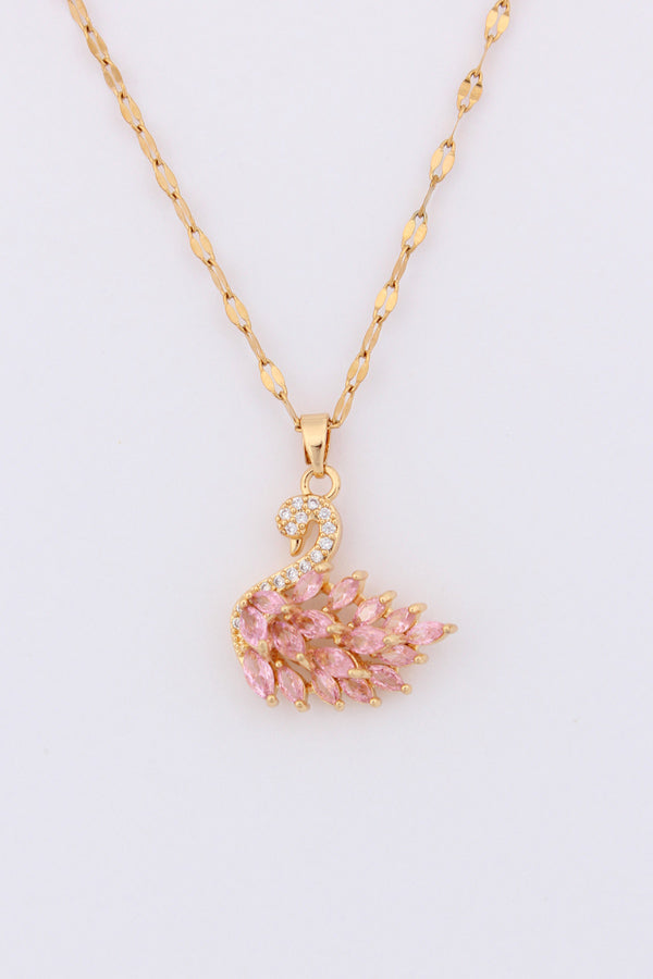 Necklace In Gold Polish With Pink Colour Swan Pendant (P041)