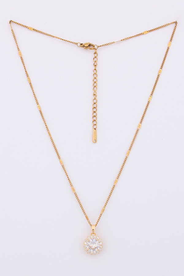Pendant Necklace In Gold Polish With White Stone (ESP-022)