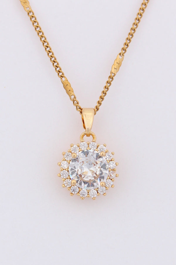 Pendant Necklace In Gold Polish With White Stone (ESP-022)