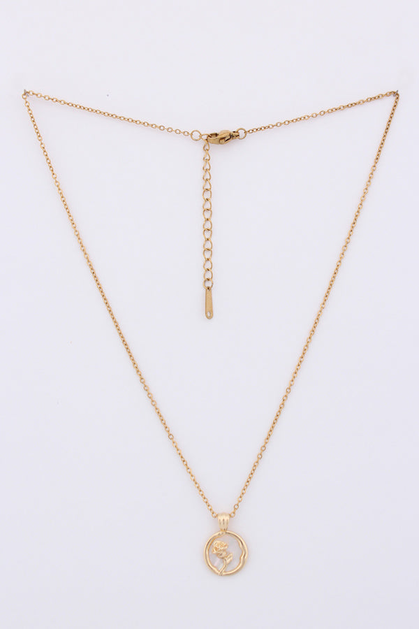Pendant Necklace With Rose Framed In Gold Polish (P-012)