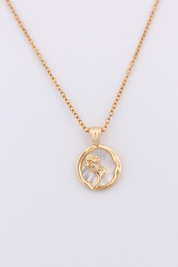 Pendant Necklace With Rose Framed In Gold Polish (P-012)