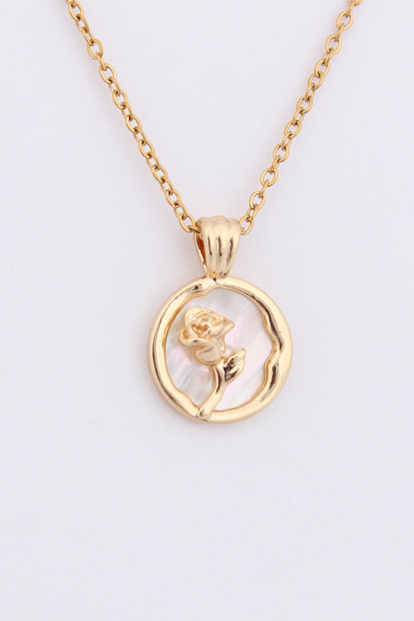 Pendant Necklace With Rose Framed In Gold Polish (P-012)