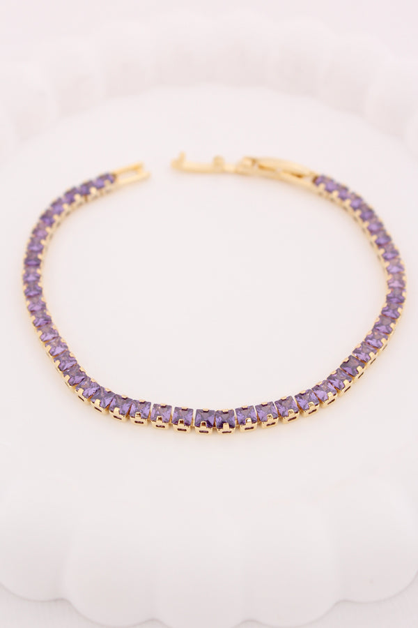 Purple Colour Stone Tennis Bracelet In Slim Design (BR020-P)