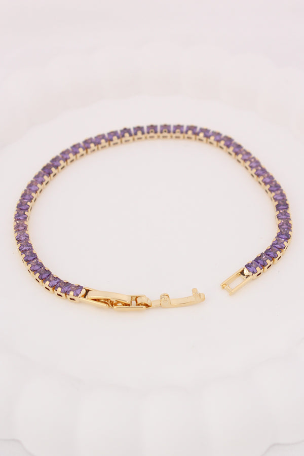Purple Colour Stone Tennis Bracelet In Slim Design (BR020-P)