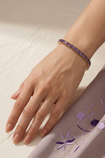 Purple Colour Stone Tennis Bracelet In Slim Design (BR020-P)