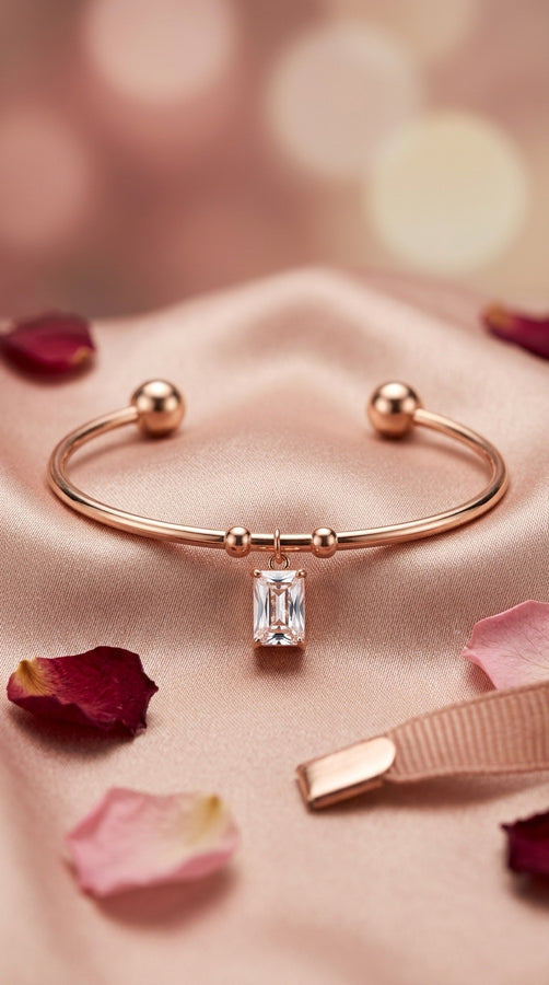 Rosegold AntiTarnish Bangle In With Stone Pendant Attached (BA012)