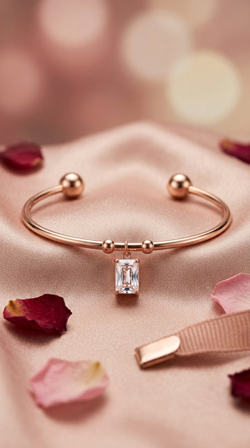 Rosegold AntiTarnish Bangle In With Stone Pendant Attached (BA012)
