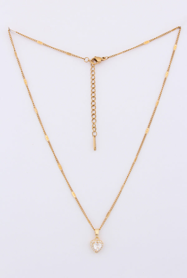 Shiny Heart Stone Pendant In Gold Polish Necklace (P-014)