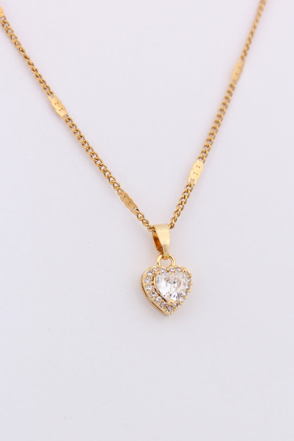 Shiny Heart Stone Pendant In Gold Polish Necklace (P-014)