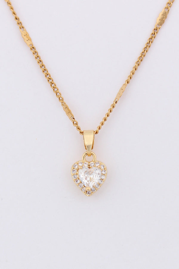 Shiny Heart Stone Pendant In Gold Polish Necklace (P-014)