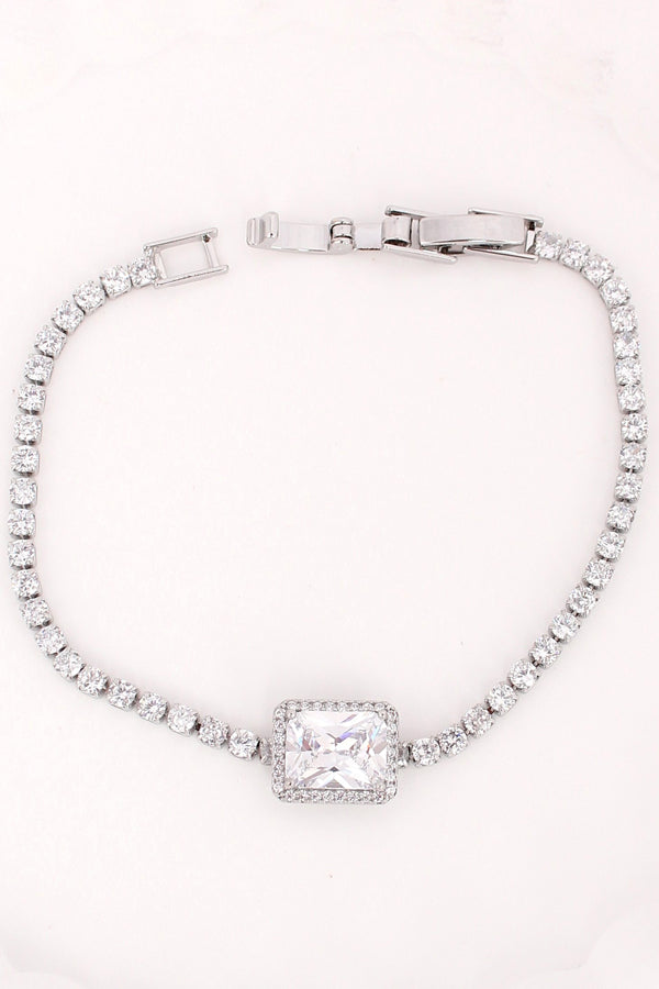 Silver Polish Bracelet With Center Stone Attached (BR017-S)