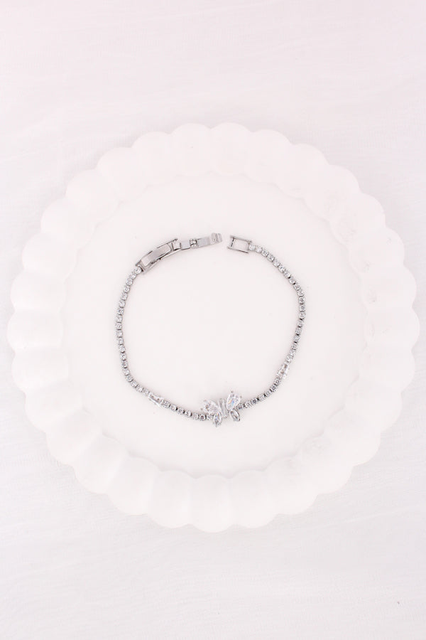 Silver Polish Bracelet With Stones And Butterfly Attached (BR016)