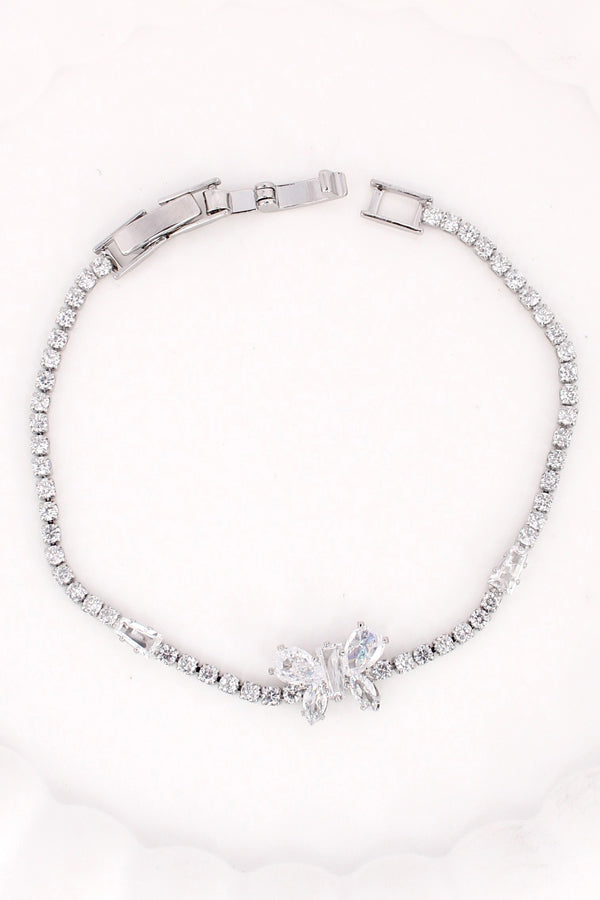 Silver Polish Bracelet With Stones And Butterfly Attached (BR016)