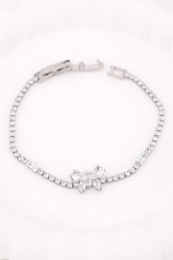 Silver Polish Bracelet With Stones And Butterfly Attached (BR016)