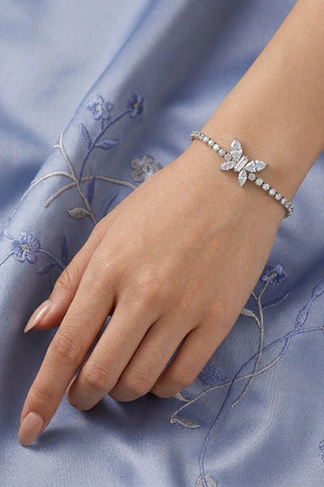 Silver Polish Bracelet With Stones And Butterfly Attached (BR016)