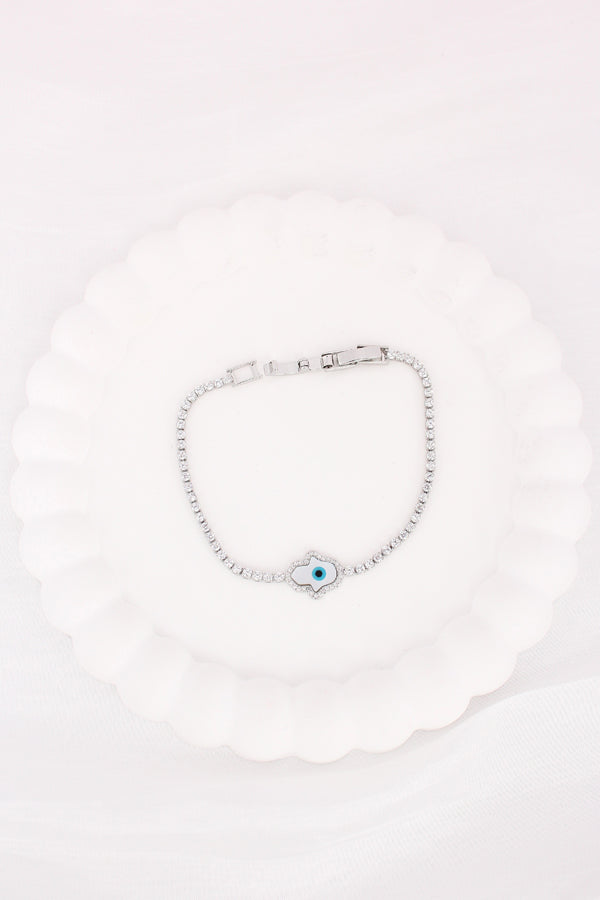Silver Poilish Bracelet With Stones And Evil Eye (BR014-S)