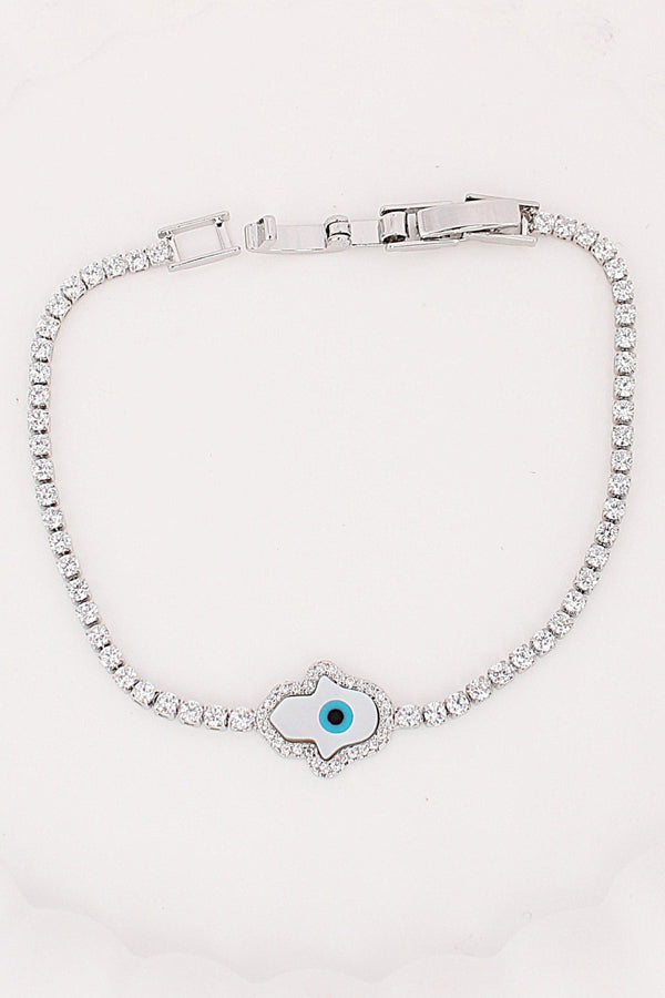 Silver Poilish Bracelet With Stones And Evil Eye (BR014-S)