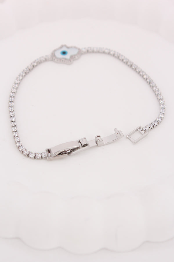 Silver Poilish Bracelet With Stones And Evil Eye (BR014-S)