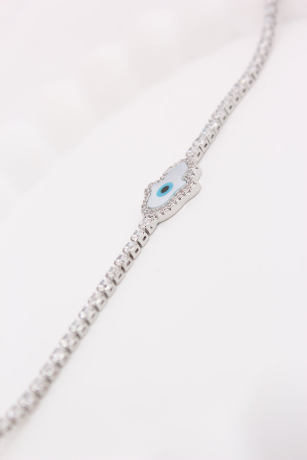 Silver Poilish Bracelet With Stones And Evil Eye (BR014-S)