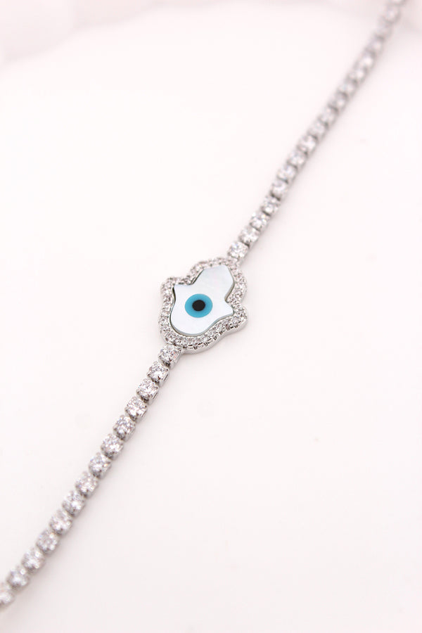 Silver Poilish Bracelet With Stones And Evil Eye (BR014-S)
