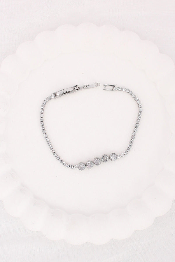 Silver Polish Narrow Bracelet Filled With Stones (BR007-S)