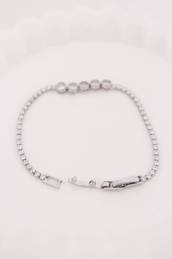 Silver Polish Narrow Bracelet Filled With Stones (BR007-S)