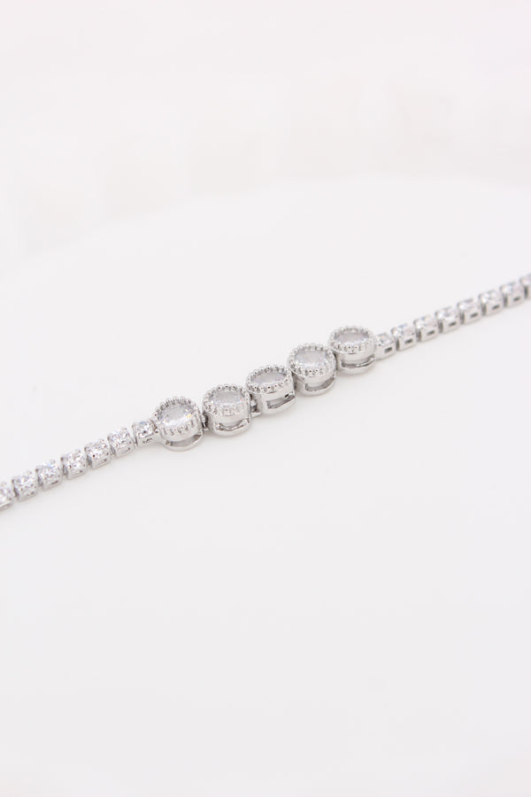 Silver Polish Narrow Bracelet Filled With Stones (BR007-S)