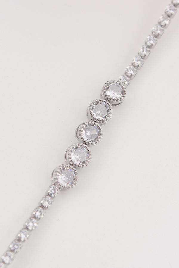 Silver Polish Narrow Bracelet Filled With Stones (BR007-S)