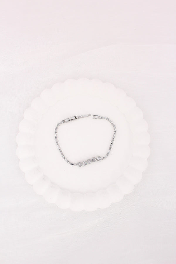 Silver Polish Narrow Bracelet Filled With Stones (BR007-S)