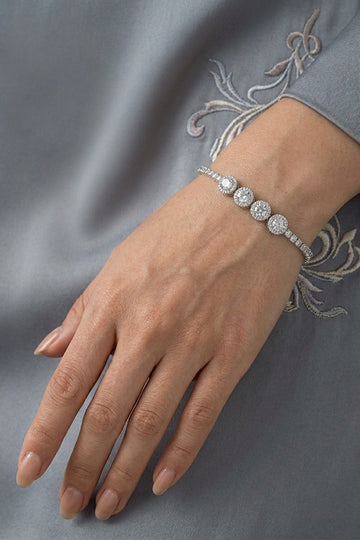 Silver Polish Narrow Bracelet Filled With Stones (BR007-S)