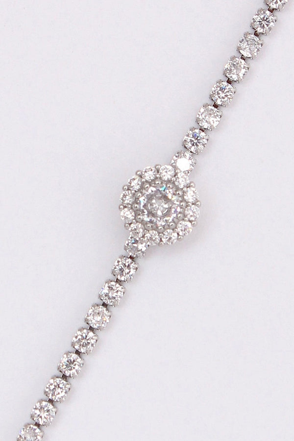 Silver Polish Narrow Tennis Bracelet With Attached Pendant (BR001-S)