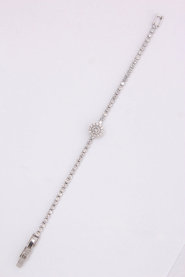 Silver Polish Narrow Tennis Bracelet With Attached Pendant (BR001-S)