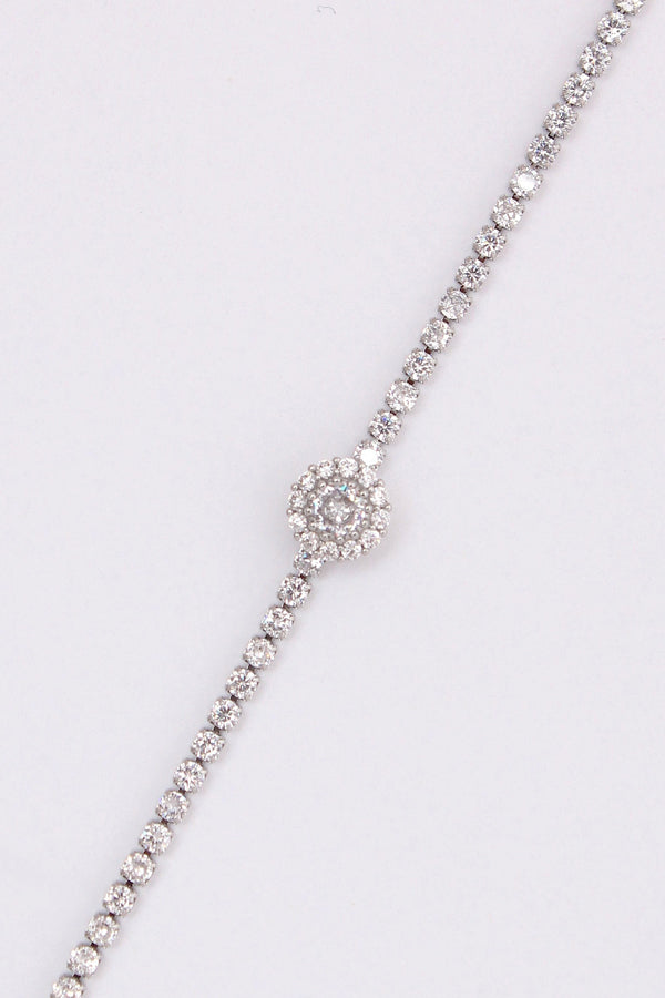 Silver Polish Narrow Tennis Bracelet With Attached Pendant (BR001-S)