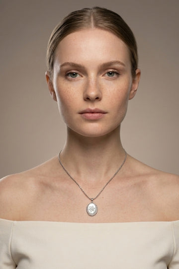 Silver Polish Necklace With Framed Flower (ESP-024)