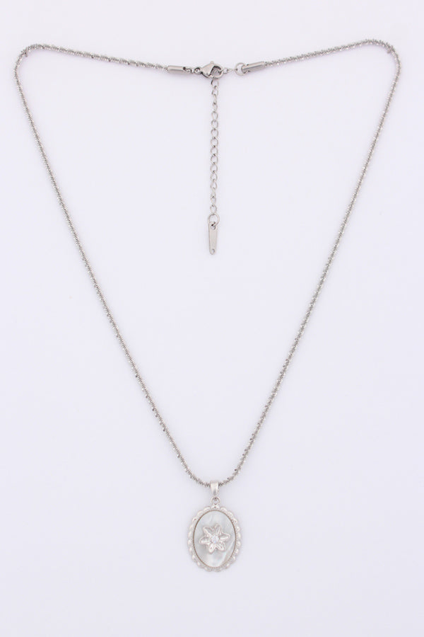 Silver Polish Necklace With Framed Flower (ESP-024)
