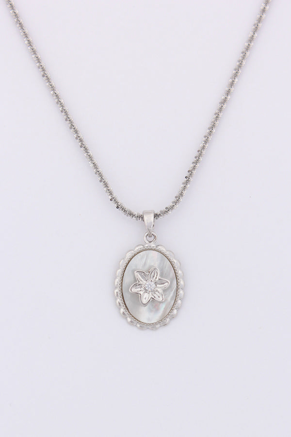 Silver Polish Necklace With Framed Flower (ESP-024)