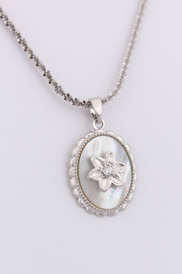 Silver Polish Necklace With Framed Flower (ESP-024)