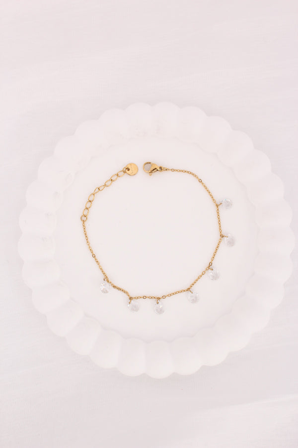Simple And Elegant Cable Chain Bracelet In Gold Polish With White Stones Attached (BR005)
