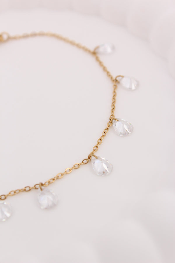 Simple And Elegant Cable Chain Bracelet In Gold Polish With White Stones Attached (BR005)