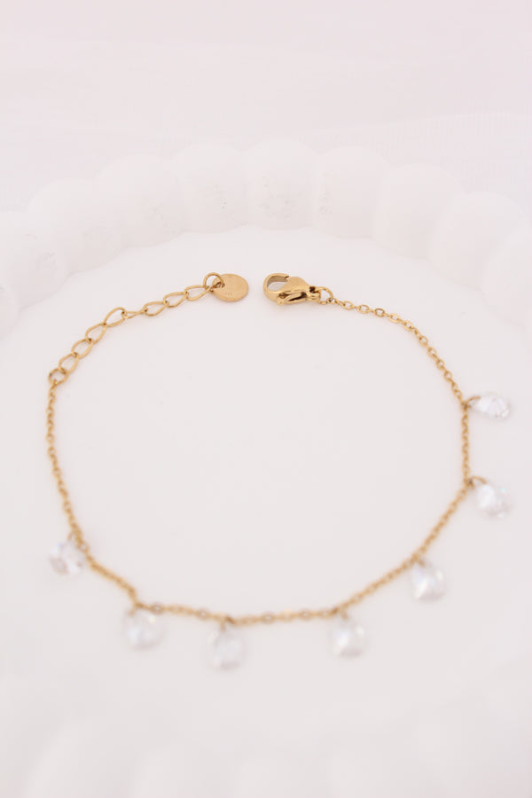 Simple And Elegant Cable Chain Bracelet In Gold Polish With White Stones Attached (BR005)