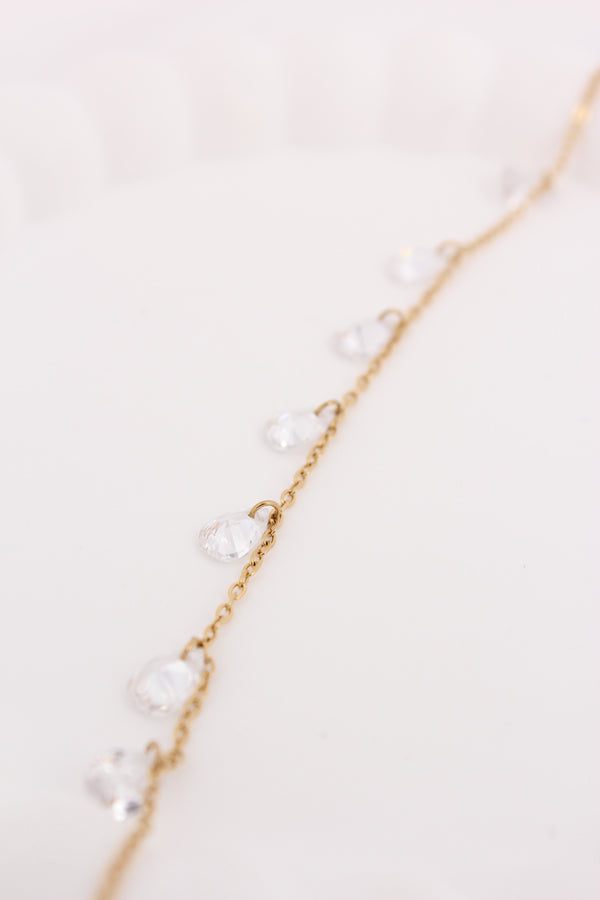 Simple And Elegant Cable Chain Bracelet In Gold Polish With White Stones Attached (BR005)