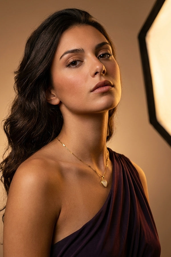 Simple And Elegant Gold Polish Pendant Necklace With White Heart