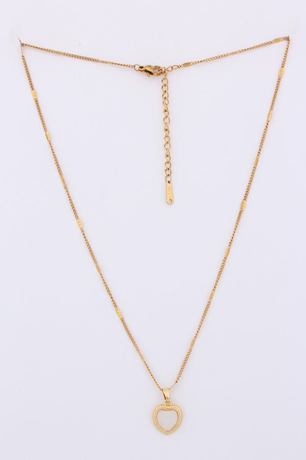 Simple And Elegant Gold Polish Pendant Necklace With White Heart (P-007)