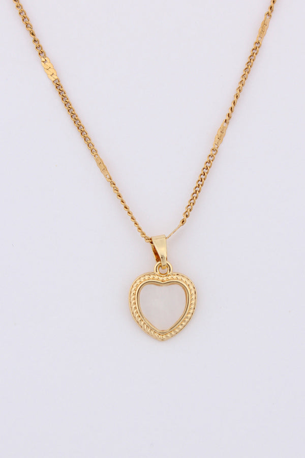 Simple And Elegant Gold Polish Pendant Necklace With White Heart (P-007)