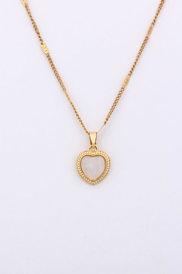 Simple And Elegant Gold Polish Pendant Necklace With White Heart (P-007)